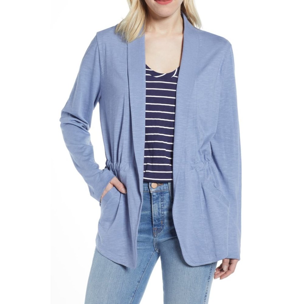 CASLON Dusty Blue Cinch Waist Knit Jacket - Sz S!!